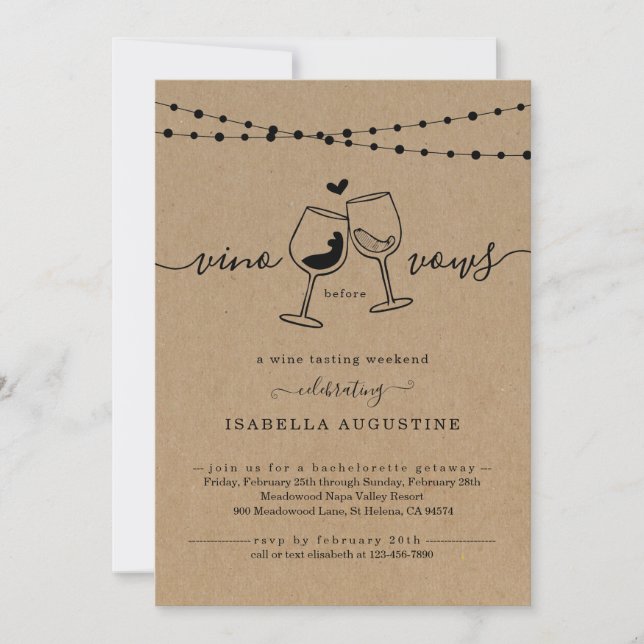 Convite Fim de Semana de Provando de Vinho de Bachelorette (Frente)