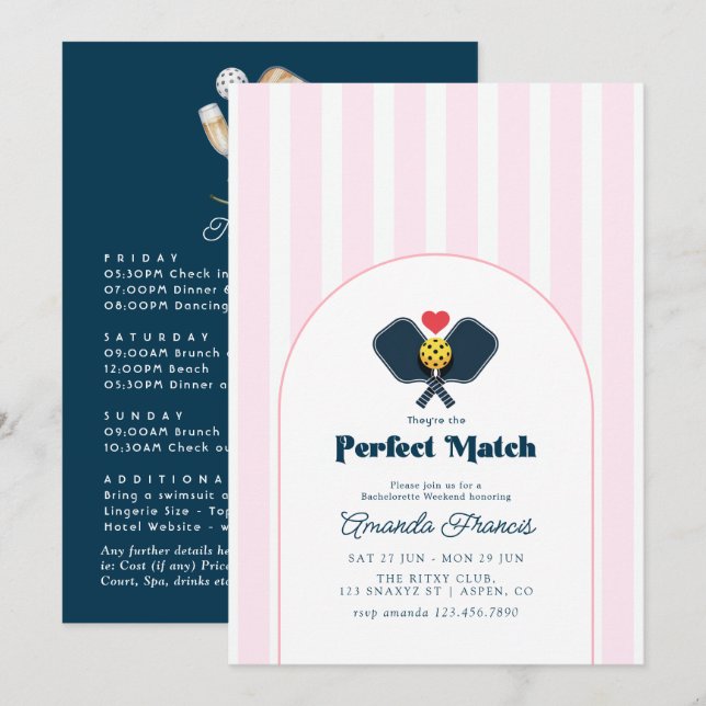 Convite Fim de Semana de Solteira de Pickleball Casamento  (Frente/Verso)