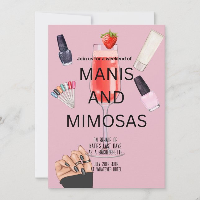 Convite Fim de Semana de Solteira - Manicure & Mimosas  (Frente)