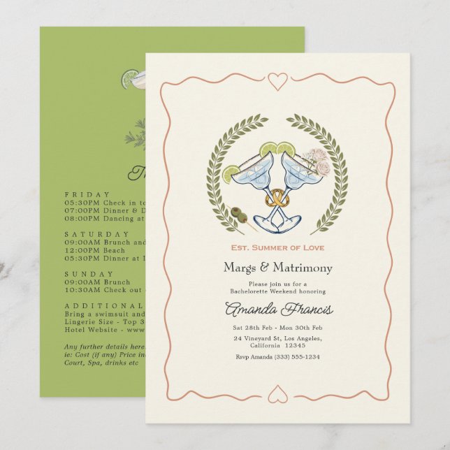 Convite Fim de Semana de Solteira Margs & Matrimônio de Ve (Frente/Verso)