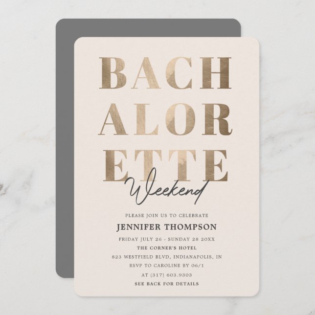 Convite Fim de Semana de Taupe Moderno e Bachelorette Dour (Frente/Verso)