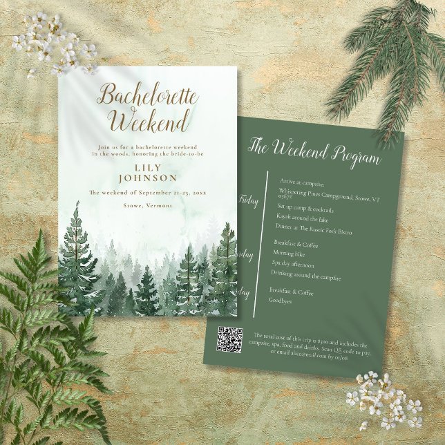 Convite Fim de Semana do Campo de Bachelorette da Floresta (Rustic Woodland Forest Camp Bachelorette Weekend Invitation)