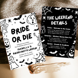 Convite Fim de Semana do Esqueleto de Halloween Desenhado 