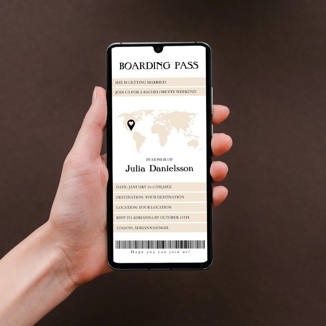 Convite Fim de Semana do Mapa de Destino de Embarque de Ba (bachelorette boarding pass destination bachelorette weekend itinerary world map unique)