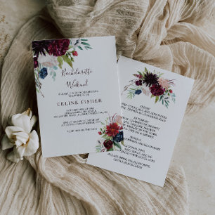 Convite Fim de Semana do Marinho Floral de Burgundy Modern