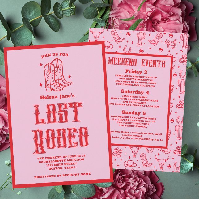 Convite Fim de Semana do Último Rodeio Rosa Vermelho (Red Pink Last Rodeo Bachelorette Weekend Invitation
)