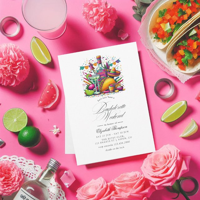 Convite Fim de semana Fiesta Bachelorette com Tacos e Tequ (Fiesta Bachelorette Weekend with Tacos & Tequila Invitation)