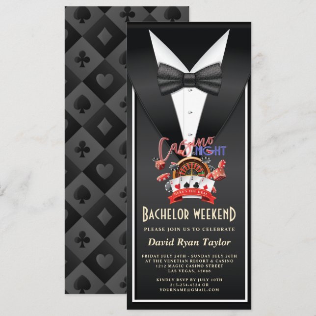 Convite Fim de semana único de solteiro em noite de cassin (Frente/Verso)