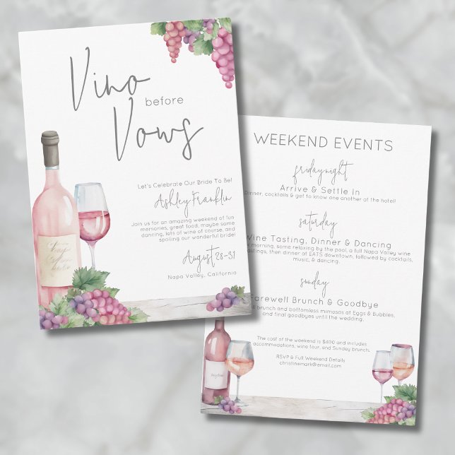 Convite Fim de Semana Vino Vino Vows Girls (Wine Bachelorette Vino Vows Girls Weekend Invitation)