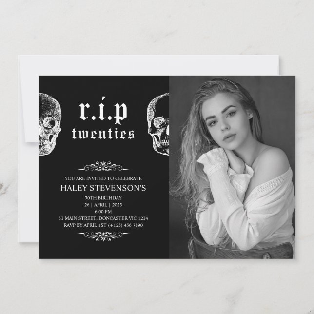 Convite Fim dos 20 RIP Funeral dos Vinte Crânio Foto de An (Frente)