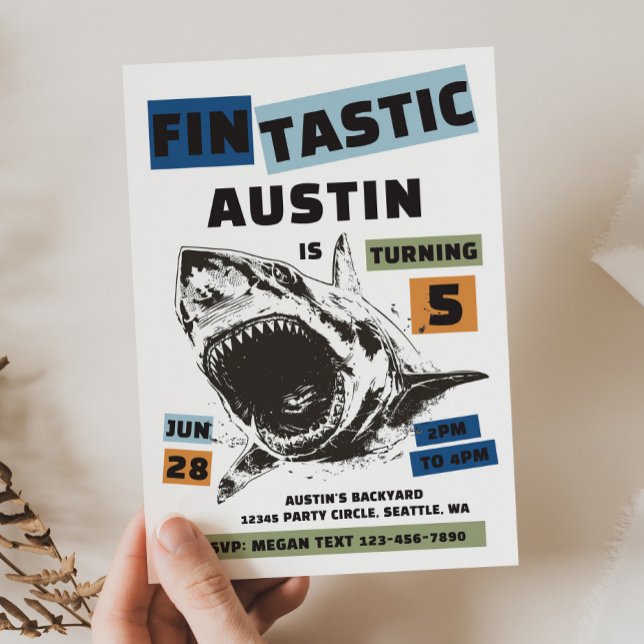 Convite Fin-Tastic Shark Birthday Invitation (Criador carregado)
