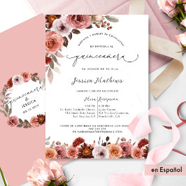 Convite Fina Invitación Con Flores En Rosa De Quinceañera
