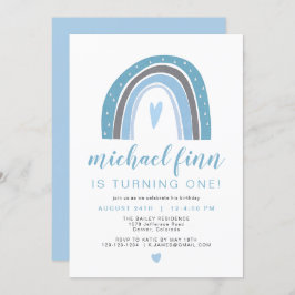 Convite FINAL | Dusty Blue Boho Rainbow Heart Boy Birthday