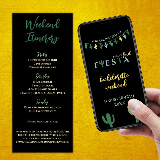 Convite Final Fiesta Cactus Bachelorette Weekend Itinerári (Final Fiesta Mexican Bachelorette Weekend Itinerary Cactus Bachelorette Vibrant Green And Yellow)