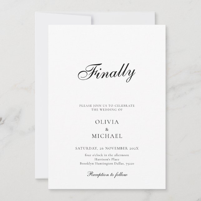 Convite Finally Script Minimalist Wedding Invitation (Frente)