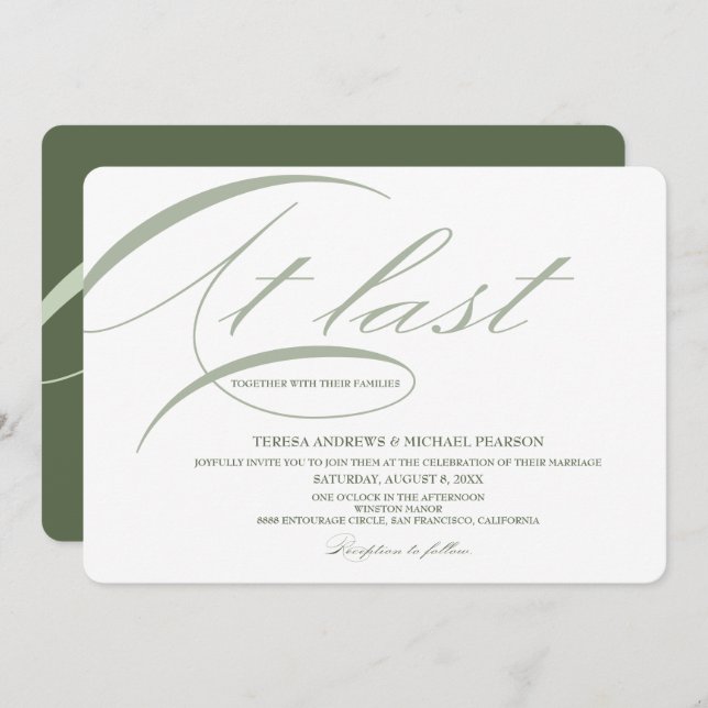 Convite Finalmente Caligrafia Moderna e Minimalista Sage G (Frente/Verso)