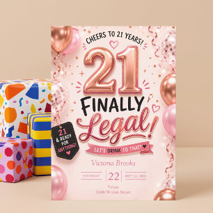 Convite Finalmente Legal Aniversário de 21 anos em Rosa Do