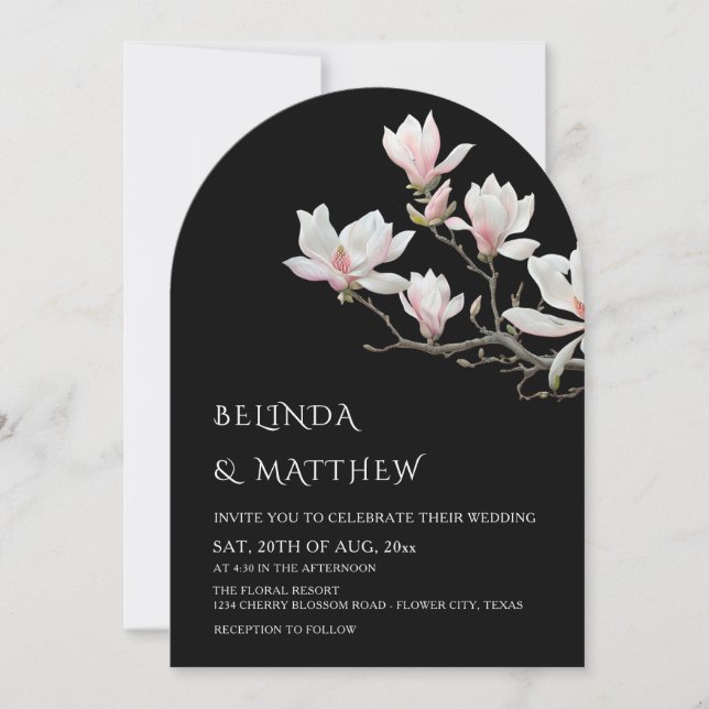 Convite Fine Art Magnolia Casual Wedding Black (Frente)