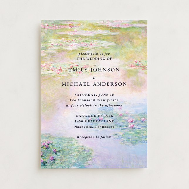 Convite Fine Art Monet Water Lilies Wedding Invitation (Criador carregado)