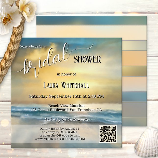 Convite Fine Art Stormy Beach Bridal Shower (Bridal shower invitation featuring an original fine art painting of a sunset on a stormy beach.)