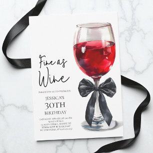 Convite Fino como Vinho Elegante Laço Preto Aniversário de