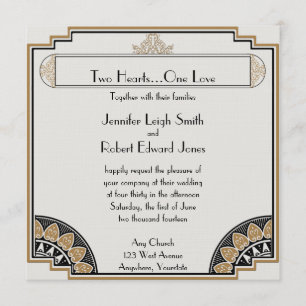 Convite fino Dourado do casamento do art deco