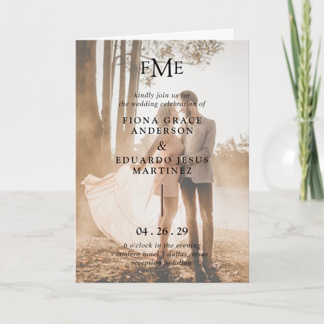 Convite Fiona Photo Bold Monograma Casamento Moderno (Frente)