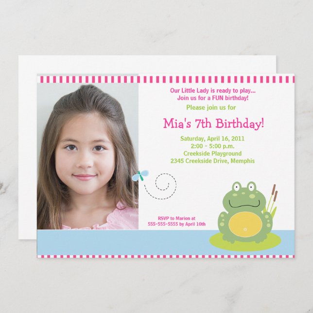 Convite Fiona, Sapo de obrigações verdes *FOTO* Aniversári (Frente/Verso)