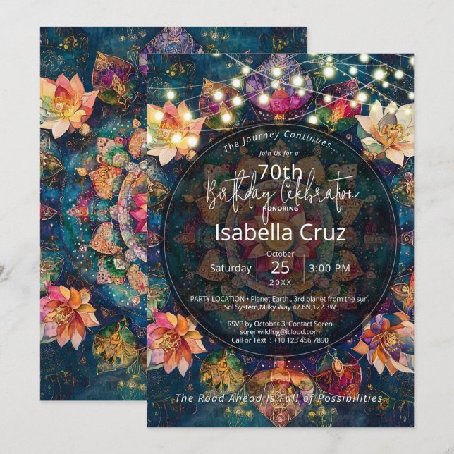 Convite Fios de Luz | Design de Mandala Floral (Frente/Verso)