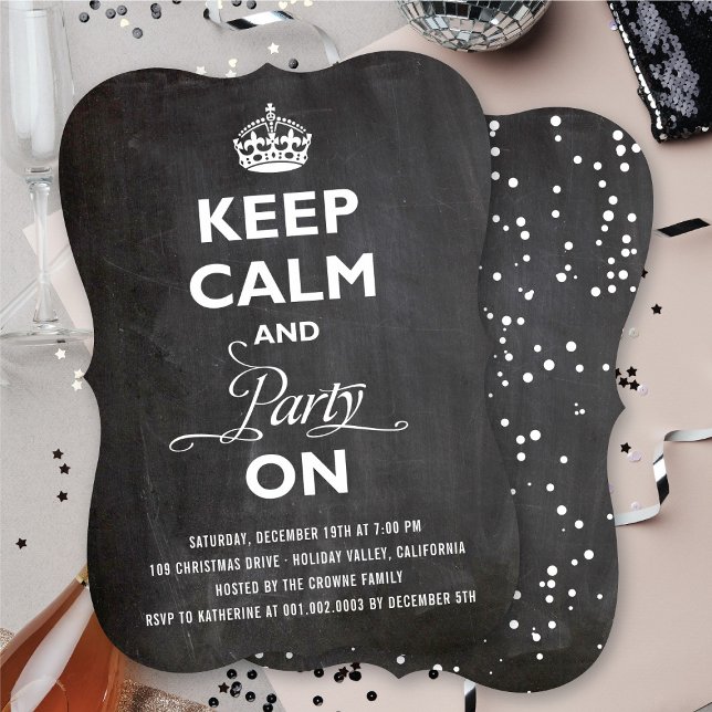 Convite Fique Calmo E Festeja No Qualkboard Funny Holiday (Keep Calm And Party On Chalkboard Funny Holiday Invitation @ fat_fa_tin)