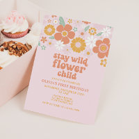Fique Selvagem Flor Criança Retro Floral aniversár