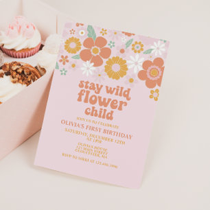 Convite Fique Selvagem Flor Criança Retro Floral aniversár