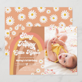 Convite Fique Trippy Hippie Retro Daisy Birthday Inv