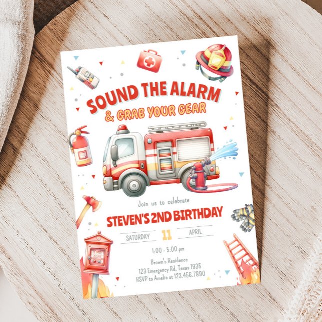 Convite Fire Truck Birthday Party  (Fire Truck Birthday Party Invitation)