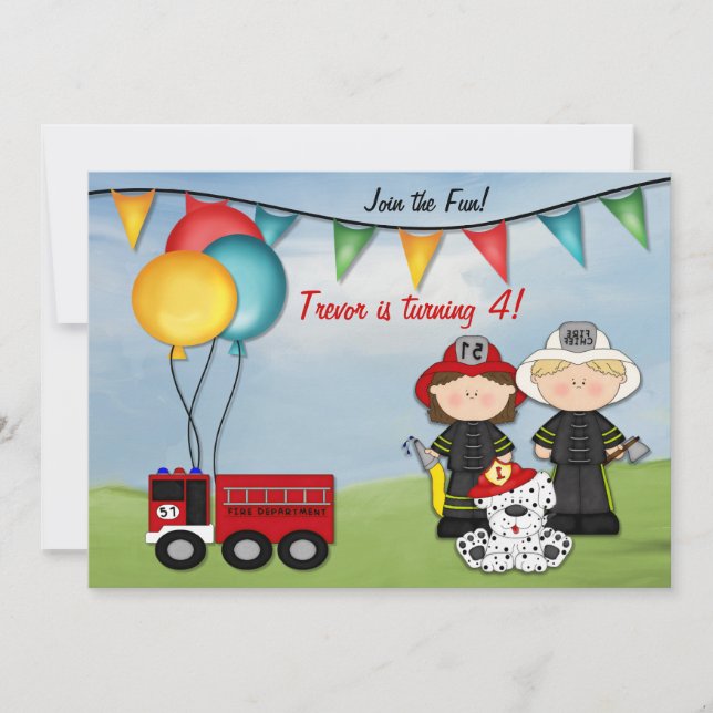 Convite Fire Truck e Little Fireman Aniversário (Frente)
