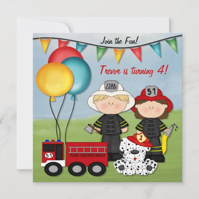 Convite Fire Truck e Little Fireman Aniversário (Frente)