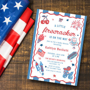 Convite Firecracker A Caminho! chá de fraldas De 4 De Julh