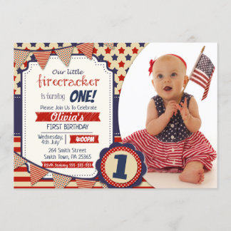 Convite Firecracker Gênero Neutral 4 de julho