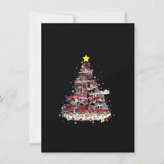 Convite Firefighter Truck Christmas Tree Funny Xmas Pajama (Frente)