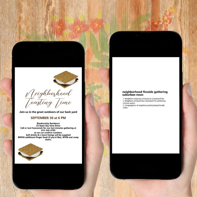 Convite Fireside S'Mores Gathering Download Digital (Gather the neighbors last minute with a downloadable invitation instead of a plain text message.)