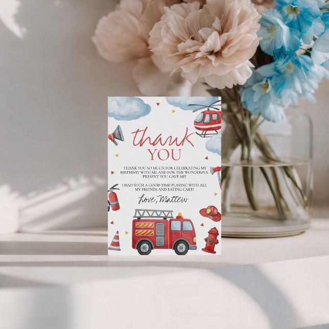 Convite Firetruck Birthday Thank You Card (Criador carregado)