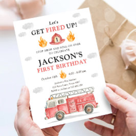 Convite Firetruck Let's Get Fired Up Boy First Birthday