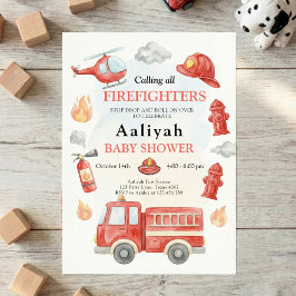 Convite firetruck party firefighter vehicle baby shower