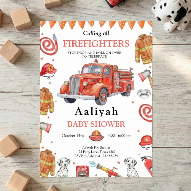 Convite firetruck party firefighter vehicle baby shower (Criador carregado)