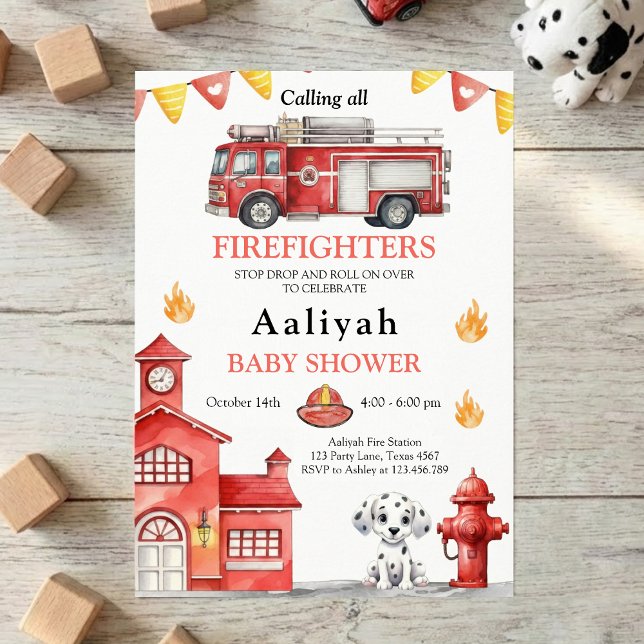 Convite firetruck party firefighter vehicle baby shower (Criador carregado)
