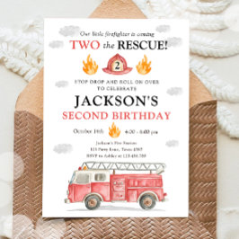 Convite Firetruck Two the Rescue Boy Second Birthday