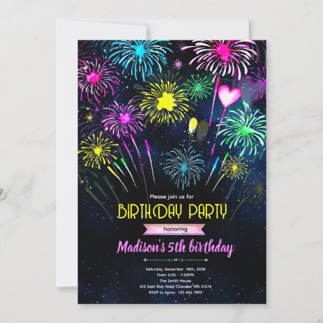 Convite Fireworks Birthday party Invitation (Frente)