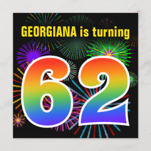 Convite Fireworks divertido + Rainbow Pattern "62" Anivers