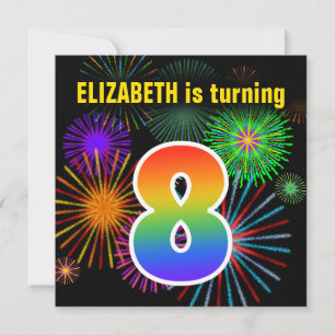 Convite Fireworks divertido + Rainbow Patterno "8" Anivers