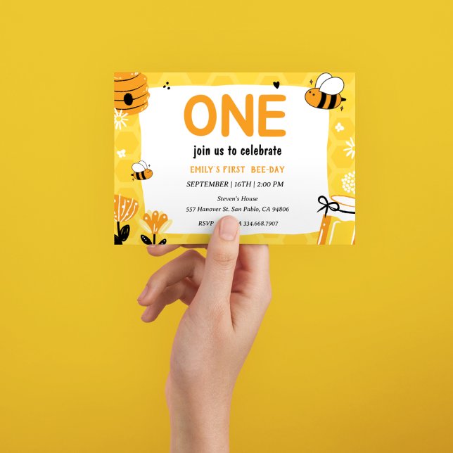 Convite first bee day 1st birthday party Invitation (Criador carregado)